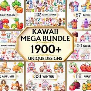 Kawaii Clipart Mega Bundle - 1900+ Cute Kawaii PNG Clipart, Kawaii Food,Kawaii Sweets, Kawaii Drinks,Kawaii Fall,Kawaii Animals,Kawaii Bunny