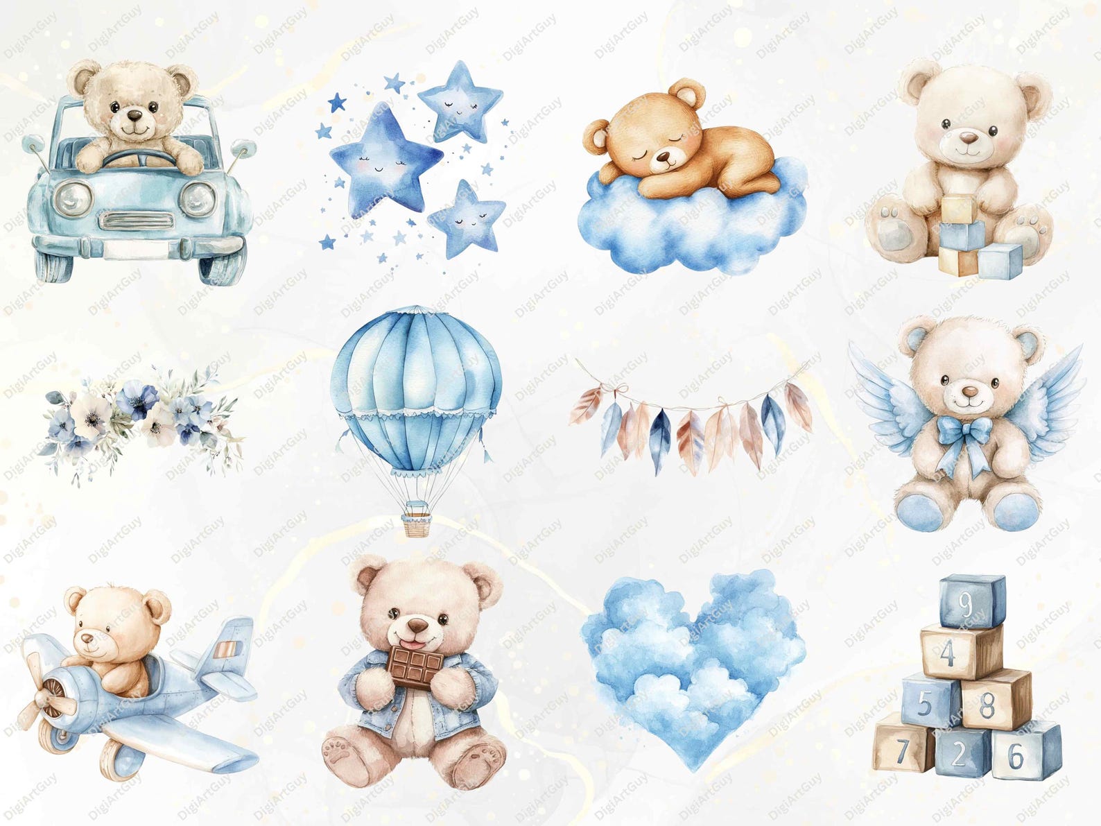 Blue Teddy Bear Watercolor Clipart Teddy Bear PNG Blue Baby Shower ...