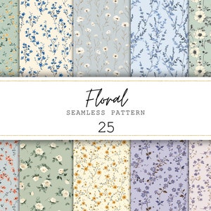 Papel digital floral sin costuras con estampados florales Cottagecore Papel de diario basura Papel artesanal imprimible Fondo digital / Licencia comercial