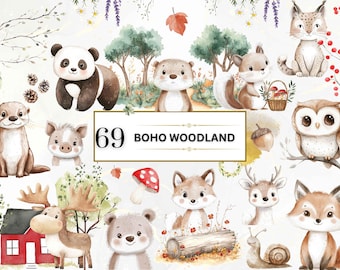 Clipart aquarelle animaux de la forêt bohème Clipart animaux de la forêt mignons PNG animaux de la forêt bohème Clipart shower de bébé animaux de la forêt