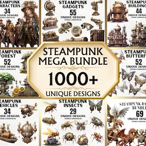 Steampunk Mega Clipart Bundle - 1000+ Unique Steampunk PNGs, Victorian Clipart, Fantasy Art, Commercial Use, Decor, DIY, Printable