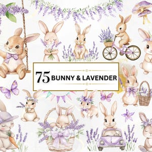 Blumen Hase PNG Aquarell Kaninchen Clipart Frühling PNG Tier Clipart Niedliche Kaninchen PNG Frühling Häschen Clipart Lavendel Clipart Niedliche Kaninchen Png