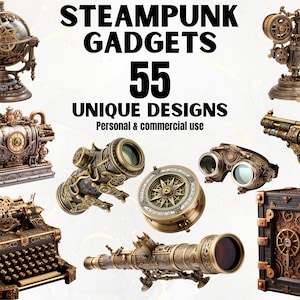 Steampunk Gadgets Clipart Bundle - Watercolor Steampunk Clipart, Victorian Art, Fantasy Art, Vintage, Commercial Use, Decor, DIY, Printable