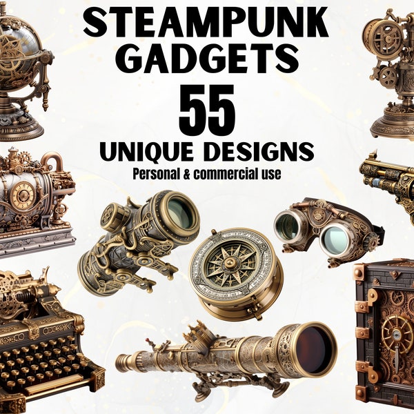 Steampunk Gadgets Clipart Bundle - Watercolor Steampunk Clipart, Victorian Art, Fantasy Art, Vintage, Commercial Use, Decor, DIY, Printable