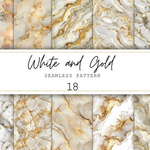 Modello senza cuciture in marmo Carta digitale bianca e oro Carta per diario spazzatura Sfondo bianco e oro Splash Stampe in marmo Carta per album