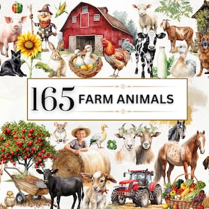 Imágenes prediseñadas de granja Animales de granja en acuarela PNG Imágenes prediseñadas de animales de granja Imágenes prediseñadas de animales de granja lindos Animales bebés PNG Imágenes prediseñadas de guardería / Uso comercial