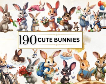 Clipart di coniglio Clipart di coniglietto Coniglio carino PNG Clipart di animali Coniglio carino PNG Clipart di coniglio primaverile PNG di primavera Decorazione per la cameretta dei bambini / Uso commerciale