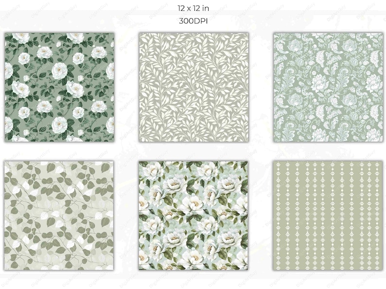 Sage Green Floral Seamless Pattern Shabby Chic Digital Paper ...