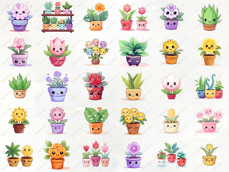 Kawaii Clipart Bundle - 165 Cute Kawaii PNG Clipart Kawaii Flower Clipart, Kawaii Plants Clipart Cute Kawaii Clipart Kawaii Stickers image 5
