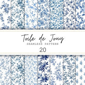 Modello senza cuciture Toile de Jouy Carta digitale floreale vintage Carta blu spazzatura floreale Modello cineserie Modello floreale Toile francese