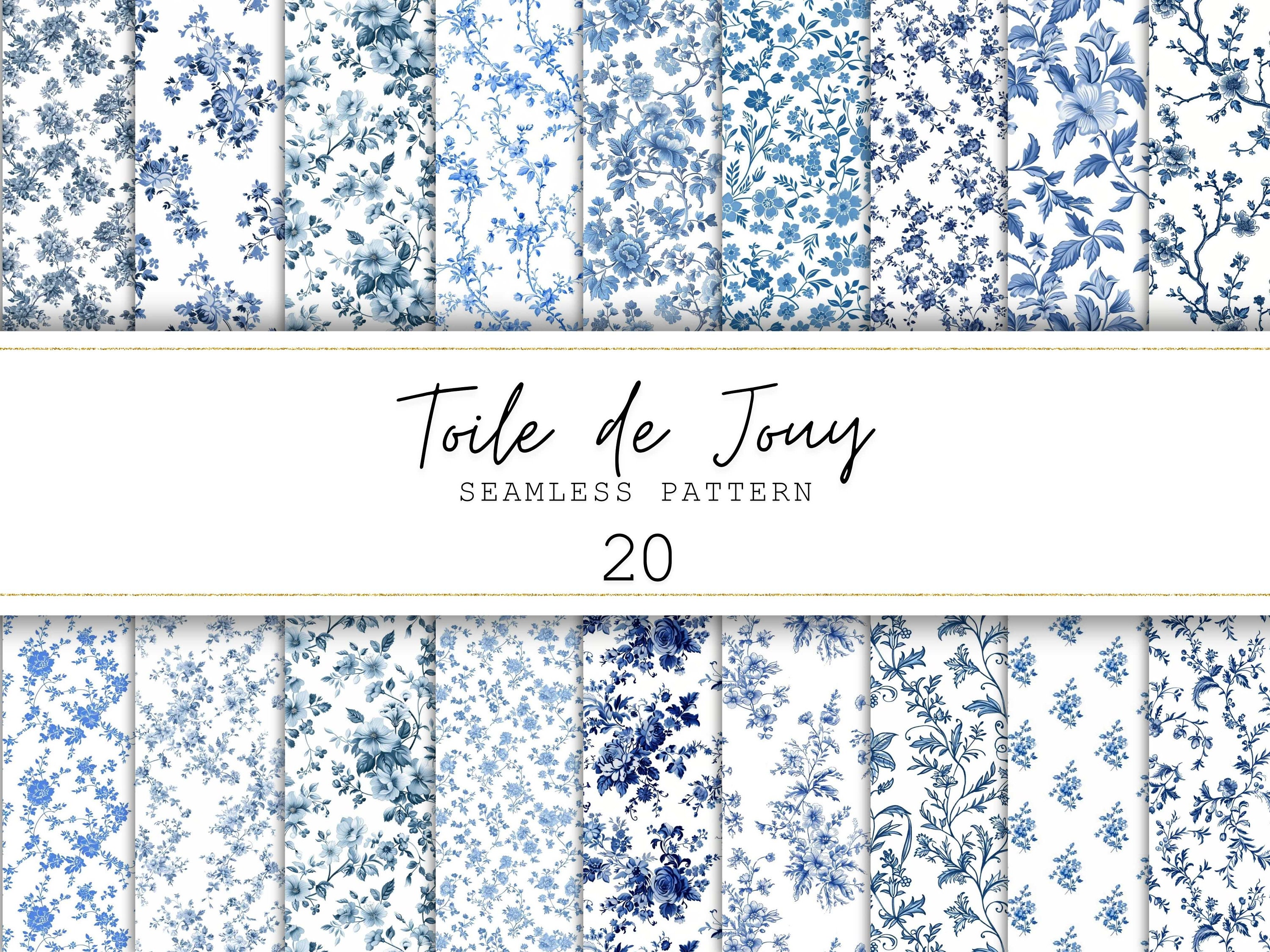 Toile de Jouy Seamless Pattern Vintage Floral Digital Paper Blue Floral Junk Journal Paper Chinoiserie Pattern French Toile Floral Pattern