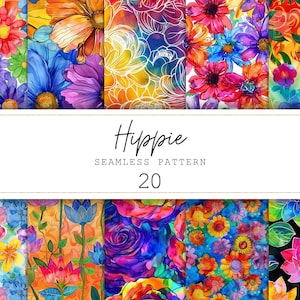 Hippie Seamless Patterns Hippie Flower Digital Paper Junk Journal Paper Printable Paper Groovy Digital Paper Digital Background Scrapbooking