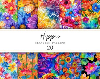 Hippie Seamless Patterns Hippie Flower Digital Paper Junk Journal Paper Printable Paper Groovy Digital Paper Digital Background Scrapbooking