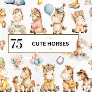 Watercolor Cute Horse Clipart Baby Horse PNG Farm Animal Clipart Baby Animals Bundle Cute Pony PNG  Boho Nursery Decor Baby Shower Clipart