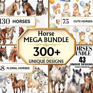 Horse Clipart Mega Bundle Watercolor Horses PNG Cute Baby Horse Clipart Floral Horses PNG Farm Animals | Baby Shower Clipart | Seasonal PNG