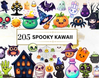 Spooky Kawaii Clipart Cute Spooky clipart Creepy Kawaii PNG Pumpkin PNG Spooky Season Kawaii Printable Stickers Horror PNG Scary Png Witches