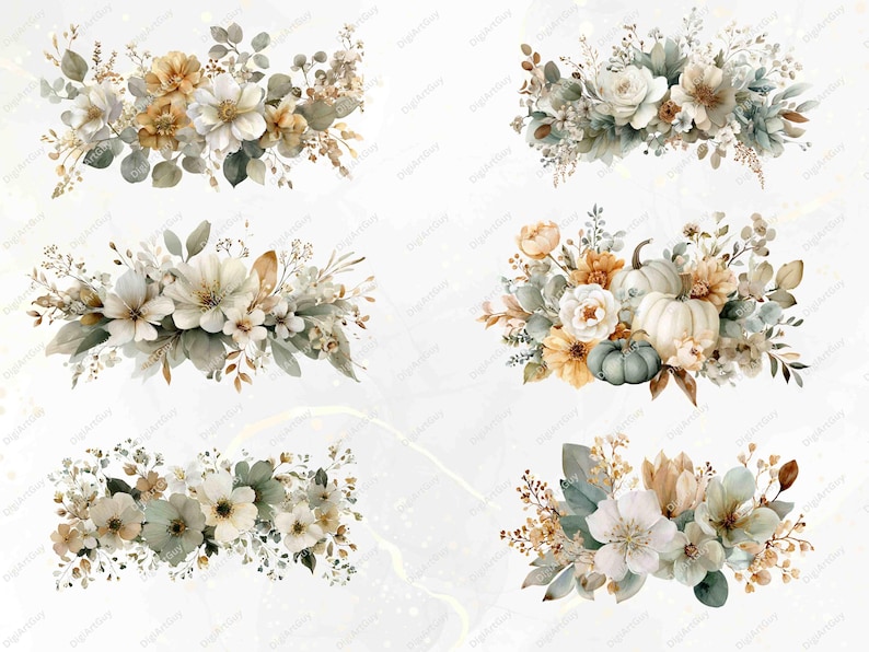 Watercolor Floral Pumpkins Clipart Fall Pumpkin PNG Autumn Clipart ...