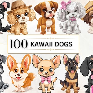 Kawaii Dog Clipart Cute Kawaii PNG Clipart Kawaii Animali PNG Razze di cani Clipart Cute Dog Clipart Kawaii Clipart Set Disegni di sublimazione del cane
