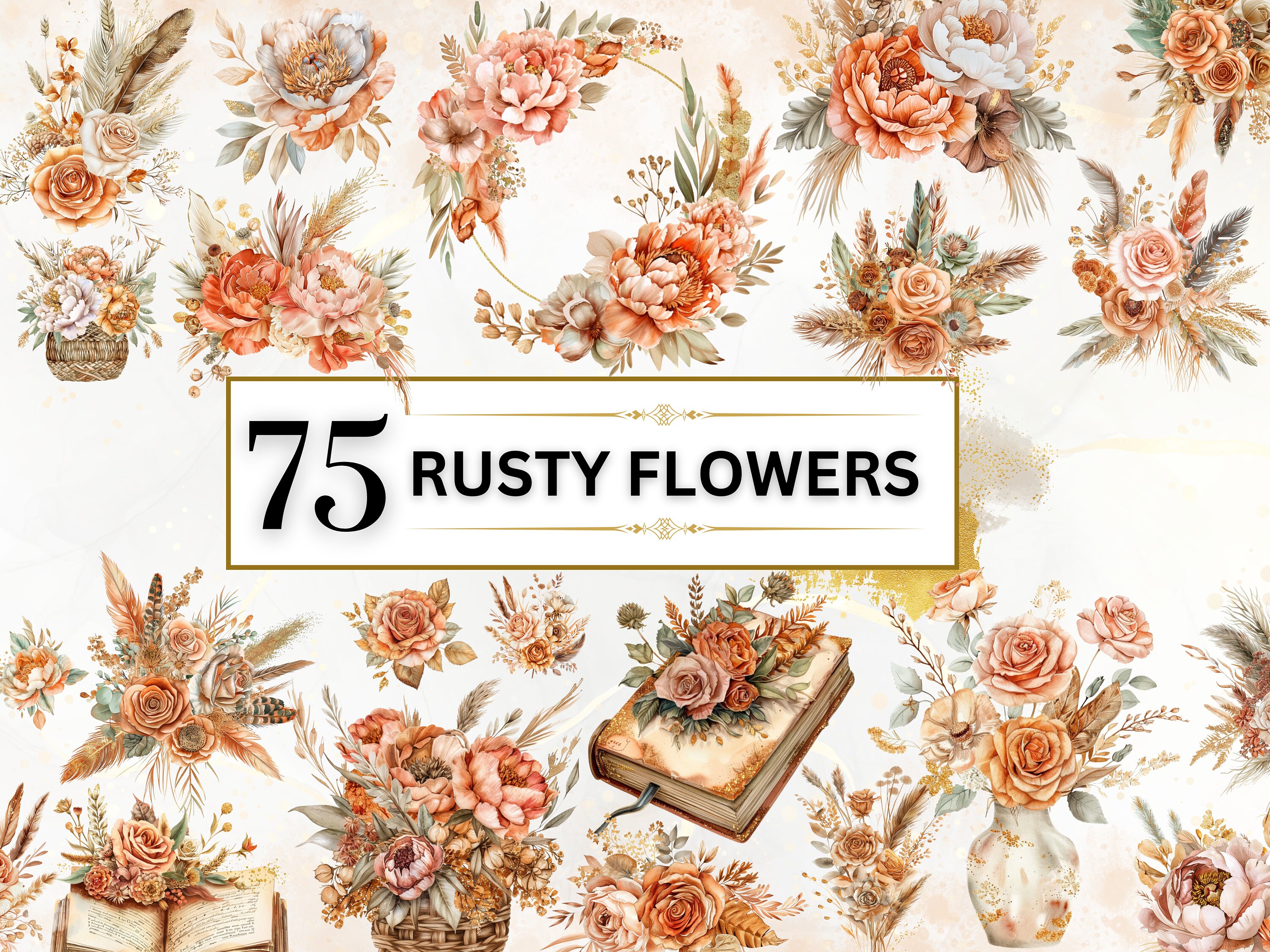 Boho Flower Clipart Watercolor Flower PNG Boho Floral Clipart Spring PNG Wedding Flower Clipart Bohemian Flower Bouquet PNG | Commercial Use