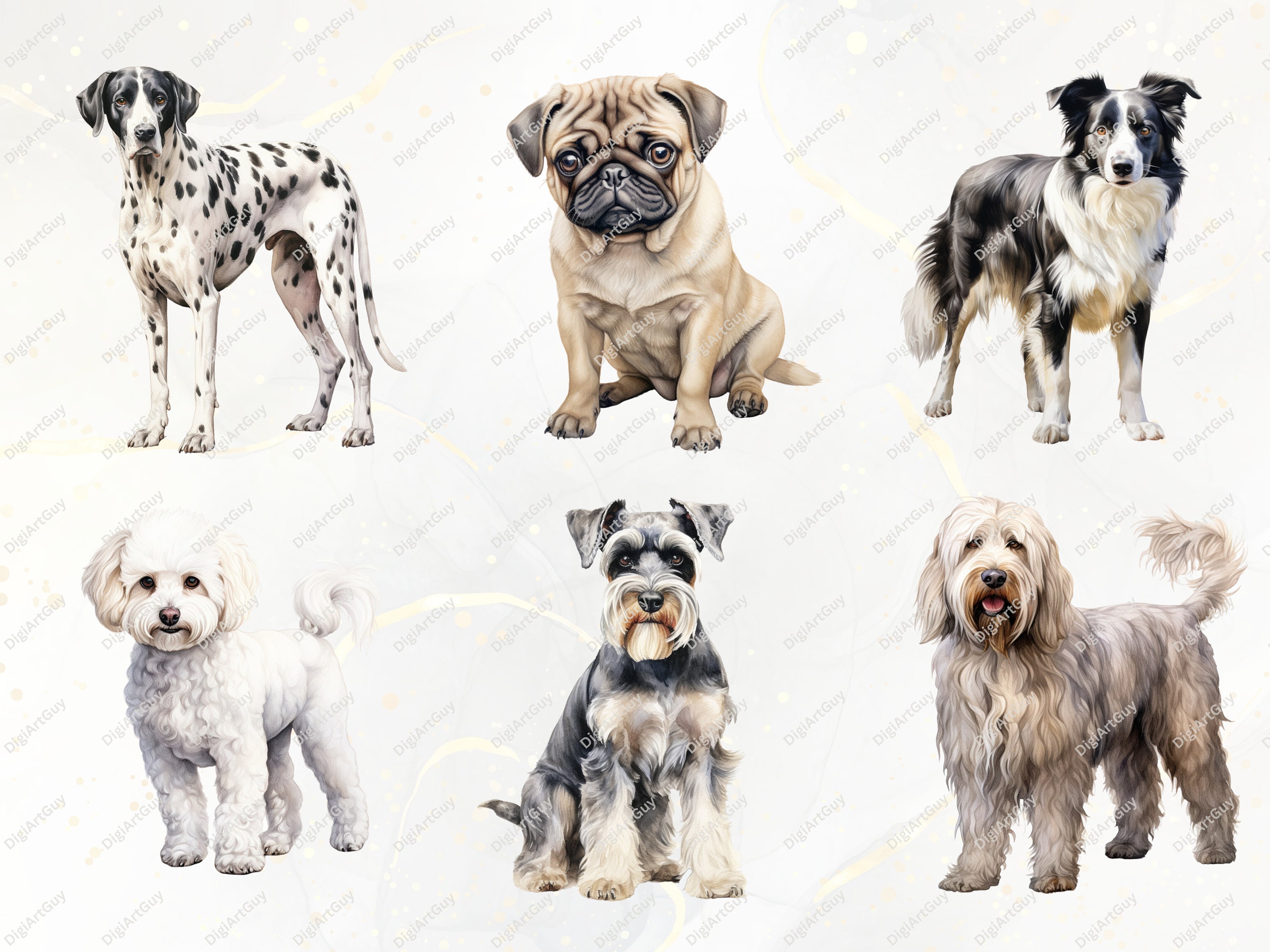 Dog Clipart Bundle - 190 Watercolor Dogs Clipart PNG, Dog Breeds PNG ...