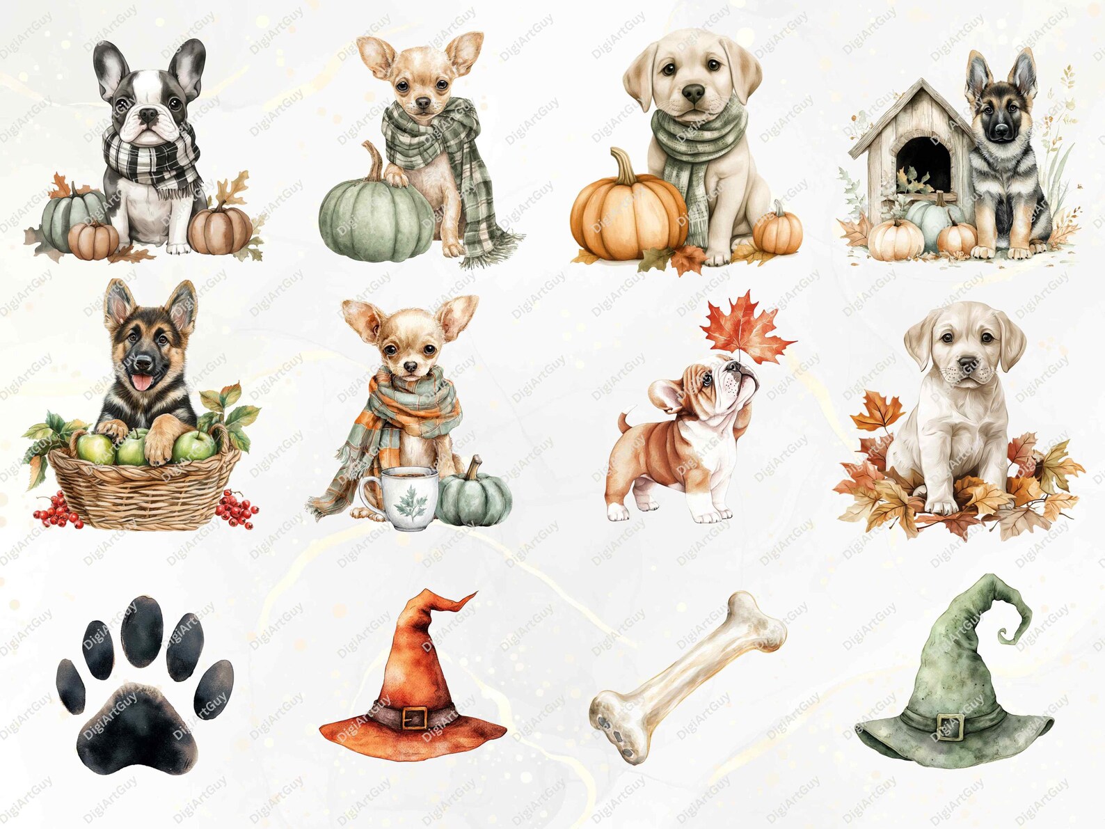 Watercolor Autumn Dog Clipart Fall Puppies PNG Dog PNG Cozy Puppy ...