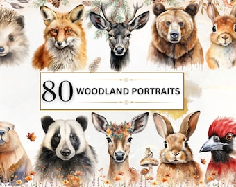 Woodland Clipart Watercolor Woodland Animals Clipart Animal Portraits Clipart Cute Woodland Animals PNG Nursery Clipart Forest Animals Art