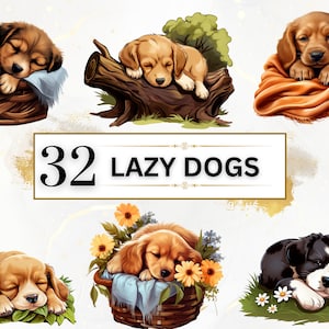 Pacchetto Clipart cane acquerello cani Clipart PNG razze di cani Clipart cane carino PNG cucciolo Clipart sonnolento cane sublimazione disegni uso commerciale