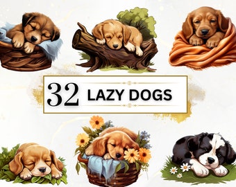 犬のクリップアートバンドル 水彩犬のクリップアート PNG 犬の品種のクリップアート かわいい犬の PNG 子犬のクリップアート 眠そうな犬の昇華デザイン 商用利用