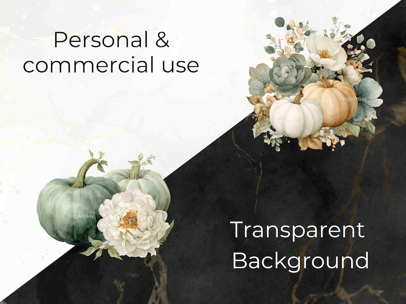 Watercolor Floral Pumpkins Clipart Fall Pumpkin PNG Autumn Clipart ...