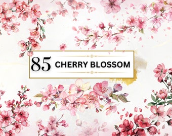 Cherry Blossom Clipart Watercolor Flower PNG Floral Bouquet PNG Sakura Clipart Pink Floral Clipart Wedding Flower Clipart | Commercial Use