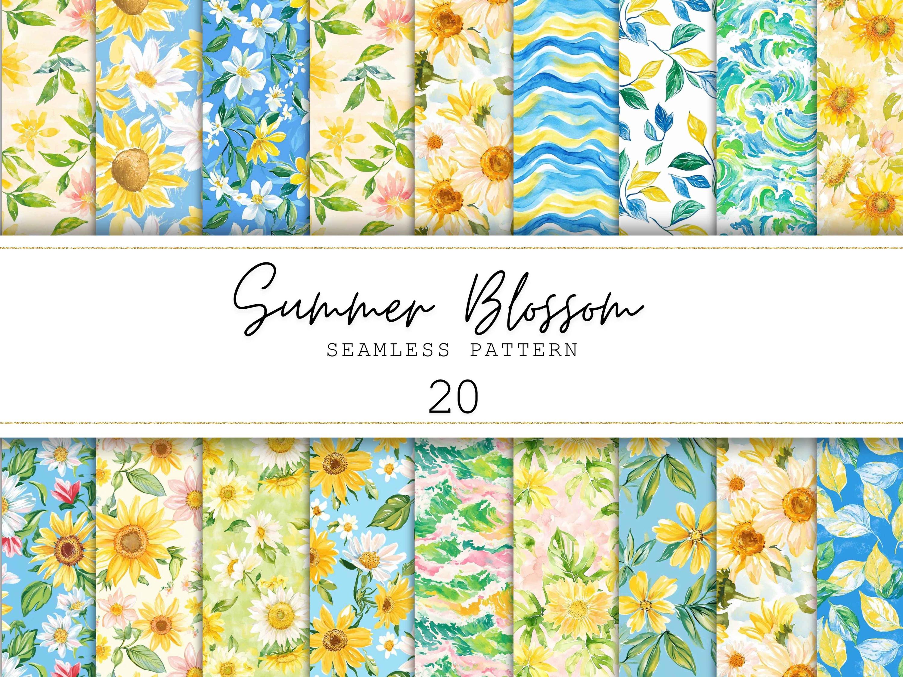 Summer Floral Seamless Pattern Sunflower and Daisies Floral Digital ...