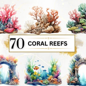 Coral Reef Clipart - 70 Sea Coral PNG, Under The Sea PNG, Tropical Reef, Nautical Clipart Ocean Seascape, Sea Life PNG, Junk Journal
