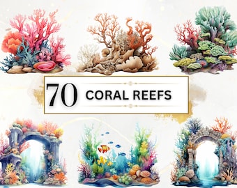 Clipart barriera corallina - 70 PNG corallo marino, PNG sotto il mare, barriera corallina tropicale, clipart nautica paesaggio marino, PNG vita marina, diario spazzatura
