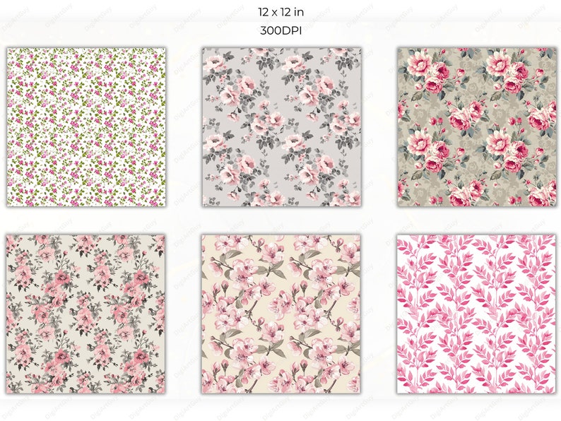 Pink Floral Seamless Pattern Roses Digital Paper Junk Journal Paper ...