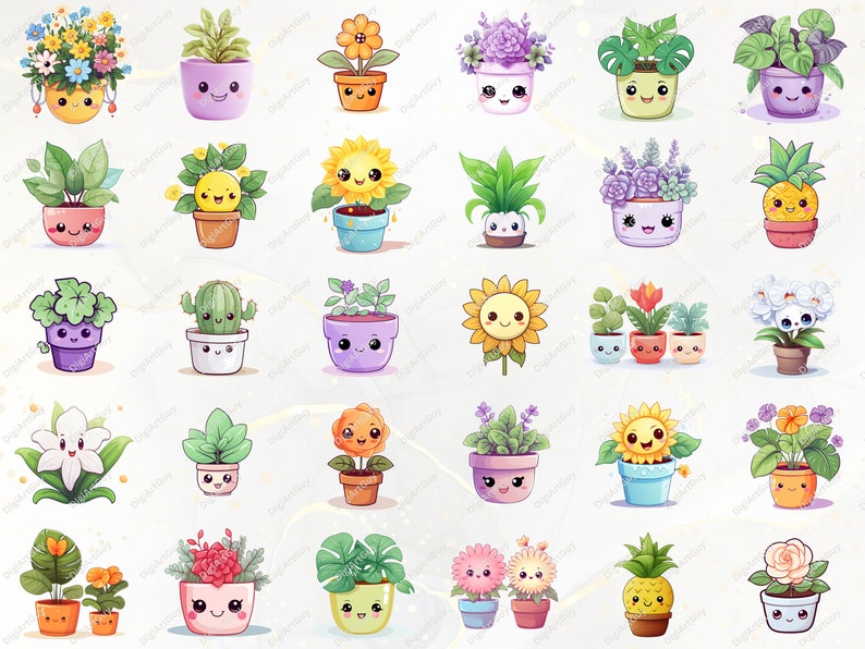 Kawaii Clipart Bundle - 165 Cute Kawaii PNG Clipart Kawaii Flower Clipart, Kawaii Plants Clipart Cute Kawaii Clipart Kawaii Stickers image 9