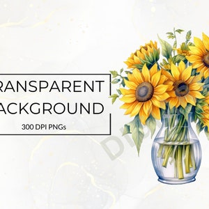 K&ouml;nnte beinhalten: Ein Strau&szlig; gelber Sonnenblumen mit gr&uuml;nen Bl&auml;ttern in einer durchsichtigen Glasvase. Der Hintergrund ist hellgrau mit goldenen Akzenten.