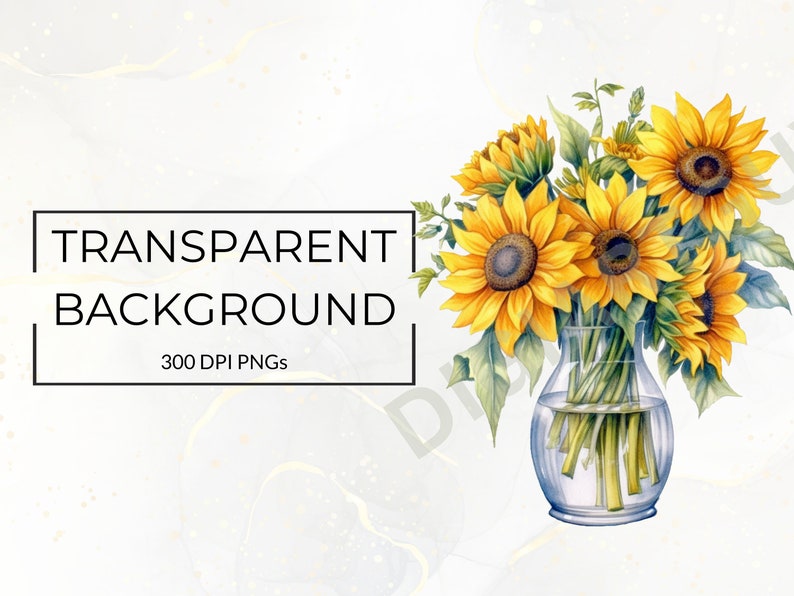 K&ouml;nnte beinhalten: Ein Strau&szlig; gelber Sonnenblumen mit gr&uuml;nen Bl&auml;ttern in einer durchsichtigen Glasvase. Der Hintergrund ist hellgrau mit goldenen Akzenten.