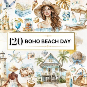 Aquarel strand PNG zomer clipart PNG Oceaan minnaar clipart strand clipart set Boho zomer PNG vakantie clipart zee clipart commercieel gebruik