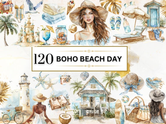 Watercolor Beach PNG Summer Clipart PNG Ocean Lover Clipart Beach Clipart Set Boho Summer PNG Holiday Clipart Seaside Clipart Commercial Use