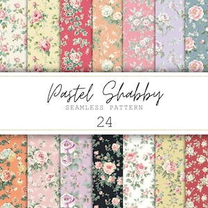 Papel digital con estampados florales shabby pastel sin costuras, papel imprimible, fondo digital, impresiones para álbumes de recortes
