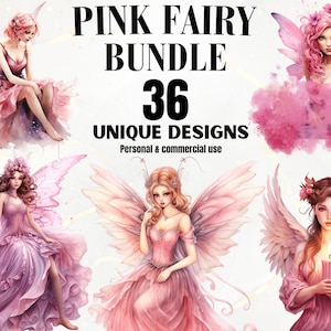 Pink Fairy Watercolor Clipart - 36 Watercolor Fairy Images, Fairytale Clip Art, Fantasy Clipart, Fairy PNG bundle, Digital Download