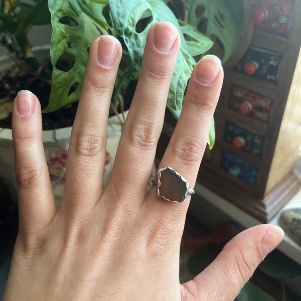 Amber Sea glass ring