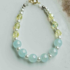 Blue Moonstone and Citrine Yellow Glass Crystal Beaded Bracelet