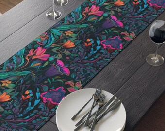Abstract Neon Garden Table Runner, Room Table Decorations, Seasonal Decorations, Table Topper, Dining Table Runner, Table Centerpiece