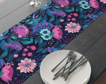 Neon Flowers Table Runner, Room Table Decorations, Seasonal Decorations, Table Topper, Dining Table Runner, Table Centerpiece
