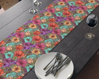 Summer Garden Flowers Table Runner, Room Table Decorations, Seasonal Decorations, Table Topper, Dining Table Runner, Table Centerpiece