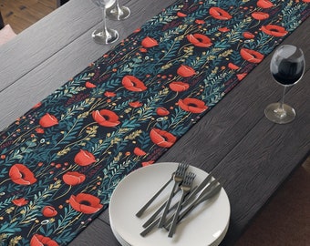 Poppies Flower Patch Table Runner, Room Table Decorations, Seasonal Decorations, Table Topper, Dining Table Runner, Table Centerpiece