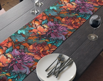 Abstract Floral Garden Table Runner, Room Table Decorations, Seasonal Decorations, Table Topper, Dining Table Runner, Table Centerpiece