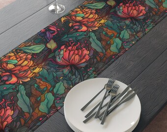 Abstract Garden Table Runner, Room Table Decorations, Seasonal Decorations, Table Topper, Dining Table Runner, Table Centerpiece