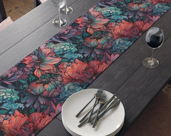 Abstract Floral Garden Table Runner, Room Table Decorations, Seasonal Decorations, Table Topper, Dining Table Runner, Table Centerpiece